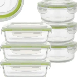 Pojemniki szklane zestaw 6 sztuk na żywność jedzenie Florina Frigo pudełko śniadaniówka lunchbox okrągłe prostokątne hermetyczne