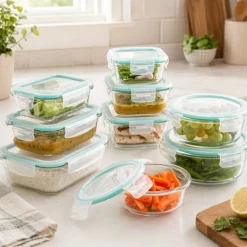 Pojemniki szklane zestaw 9 sztuk lunchbox GierekHoff Corio do przechowywania żaroodporne hermetyczne GH 1110
