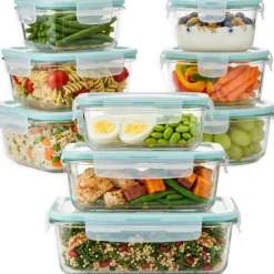 Pojemniki szklane zestaw 9 sztuk lunchbox GierekHoff Corio do przechowywania żaroodporne hermetyczne GH 1110