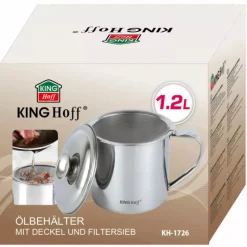 Pojemnik na olej z pokrywką i sitkiem filtrującym 1.2 L KINGHoff KH 1726 metalowy