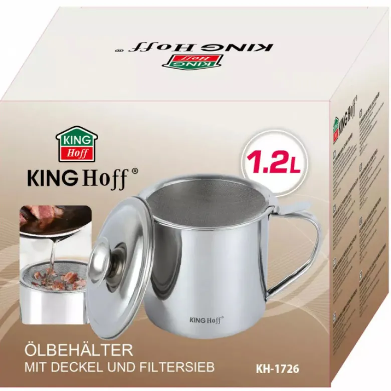 Pojemnik na olej z pokrywką i sitkiem filtrującym 1.2 L KINGHoff KH 1726 metalowy