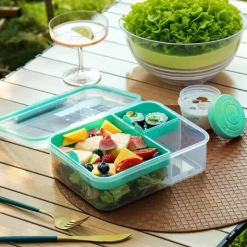 Pojemnik śniadaniowy plastikowy lunchbox GierekHoff Bento 5 komór z pojemnikiem na sos śniadaniówka na żywność GH 1106