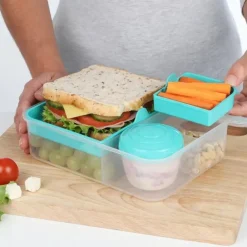 Pojemnik śniadaniowy plastikowy lunchbox GierekHoff Bento 5 komór z pojemnikiem na sos śniadaniówka na żywność GH 1106