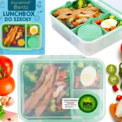 Pojemnik śniadaniowy plastikowy lunchbox GierekHoff Bento 5 komór z pojemnikiem na sos śniadaniówka na żywność GH 1106