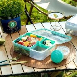 Pojemnik śniadaniowy plastikowy lunchbox GierekHoff Bento 5 komór z pojemnikiem na sos śniadaniówka na żywność GH 1106