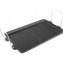Płyta żeliwna grillowa duża na ognisko 52x25x2 cm Krisberg KB2709 dwustronna patelnia na ruszt z uchwytami