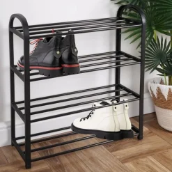 Regał na buty 49,5x18,5x56,5 cm półka metalowa czarna 4-poziomowa Orion