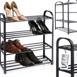 Regał na buty 49,5x18,5x56,5 cm półka metalowa czarna 4-poziomowa Orion