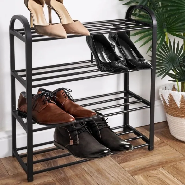 Regał na buty 49,5x18,5x56,5 cm półka metalowa czarna 4-poziomowa Orion