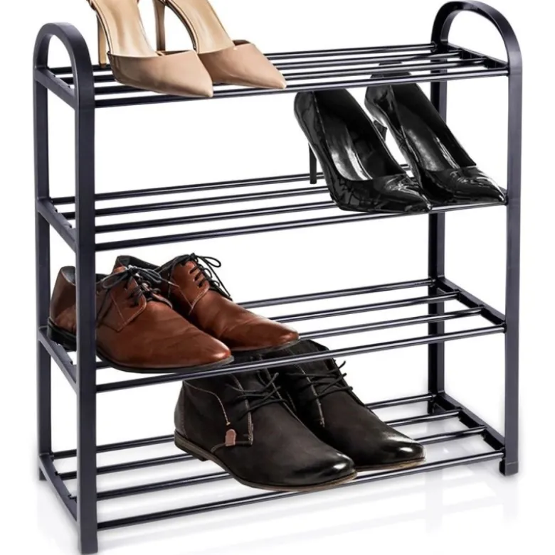 Regał na buty 49,5x18,5x56,5 cm półka metalowa czarna 4-poziomowa Orion