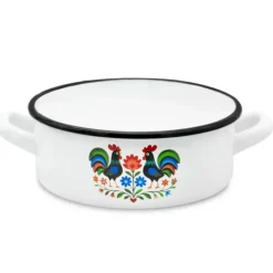 Rondel tradycyjny emaliowany 20 cm z uchwytami stalowy biały Folk 2,5 l Tragar
