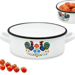 Rondel tradycyjny emaliowany 20 cm z uchwytami stalowy biały Folk 2,5 l Tragar