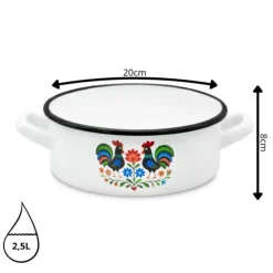 Rondel tradycyjny emaliowany 20 cm z uchwytami stalowy biały Folk 2,5 l Tragar
