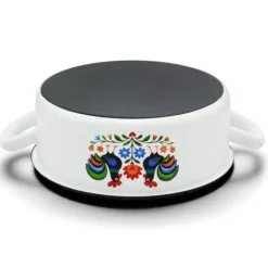 Rondel tradycyjny emaliowany 20 cm z uchwytami stalowy biały Folk 2,5 l Tragar