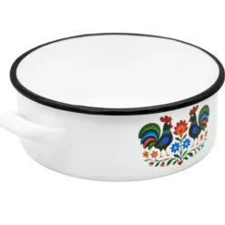 Rondel tradycyjny emaliowany 18 cm z uchwytami stalowy biały Folk 1,8 l Tragar