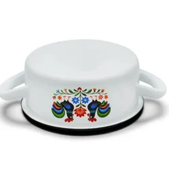 Rondel tradycyjny emaliowany 18 cm z uchwytami stalowy biały Folk 1,8 l Tragar