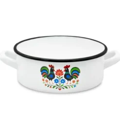 Rondel tradycyjny emaliowany 18 cm z uchwytami stalowy biały Folk 1,8 l Tragar