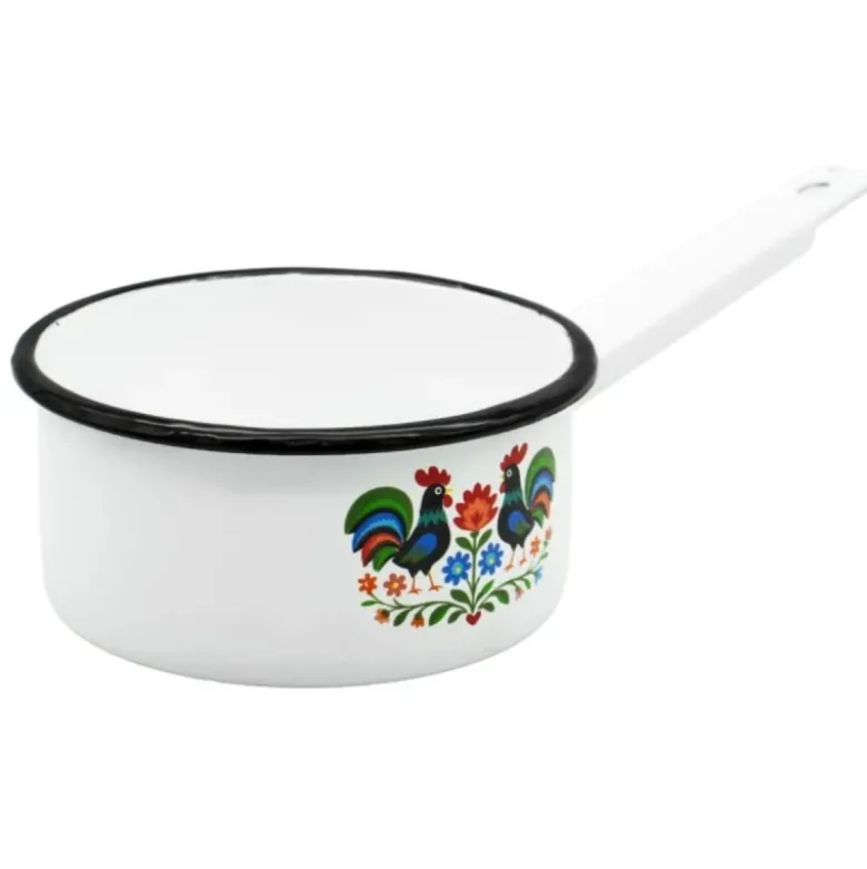 Rondel tradycyjny emaliowany 16 cm z uchwytem stalowy biały Folk 1,5 l Tragar