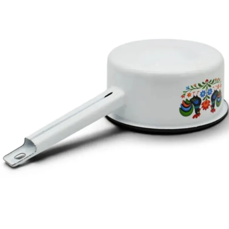 Rondel tradycyjny emaliowany 16 cm z uchwytem stalowy biały Folk 1,5 l Tragar