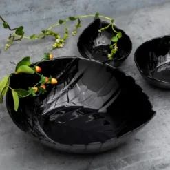 Salaterka 27 cm duża Nocturn Black szklana duża miska liść czarna