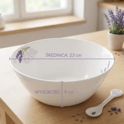 Salaterka 23 cm Esmene Lavander duża biała z motywem lawendy