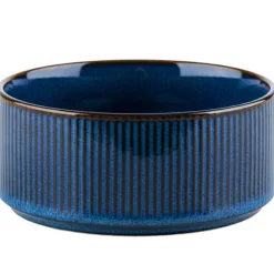 Salaterka porcelanowa 14 cm Florina Evia Blue granatowy prążkowany modern