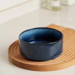 Salaterka porcelanowa 14 cm Florina Evia Blue granatowy prążkowany modern
