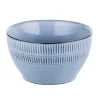 Salaterka porcelanowa 11 cm Florina Almond Blue niebieska prążkowana