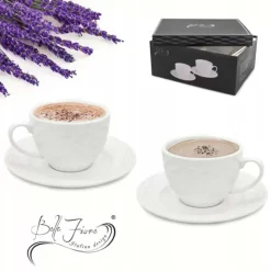 Serwis kawowy dla 2 osób Bella Fiore porcelana zestaw filiżanek ze spodkami 2+2 biały Alis Tragar 42395