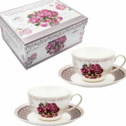Serwis kawowy dla 2 osób Bella Fiore porcelana zestaw filiżanek ze spodkami Tragar 40561