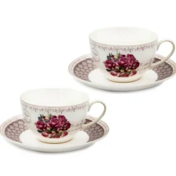 Serwis kawowy dla 2 osób Bella Fiore porcelana zestaw filiżanek ze spodkami Tragar 40561