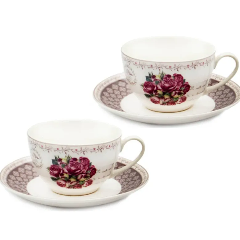 Serwis kawowy dla 2 osób Bella Fiore porcelana zestaw filiżanek ze spodkami Tragar 40561