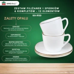 Serwis kawowy filiżanki białe kwadratowe z złotym rantem i spodkiem do kawy i herbaty 210 ml Kinghoff