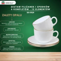 Serwis kawowy filiżanki białe z złotem i spodkiem do kawy i herbaty 210 ml Kinghoff