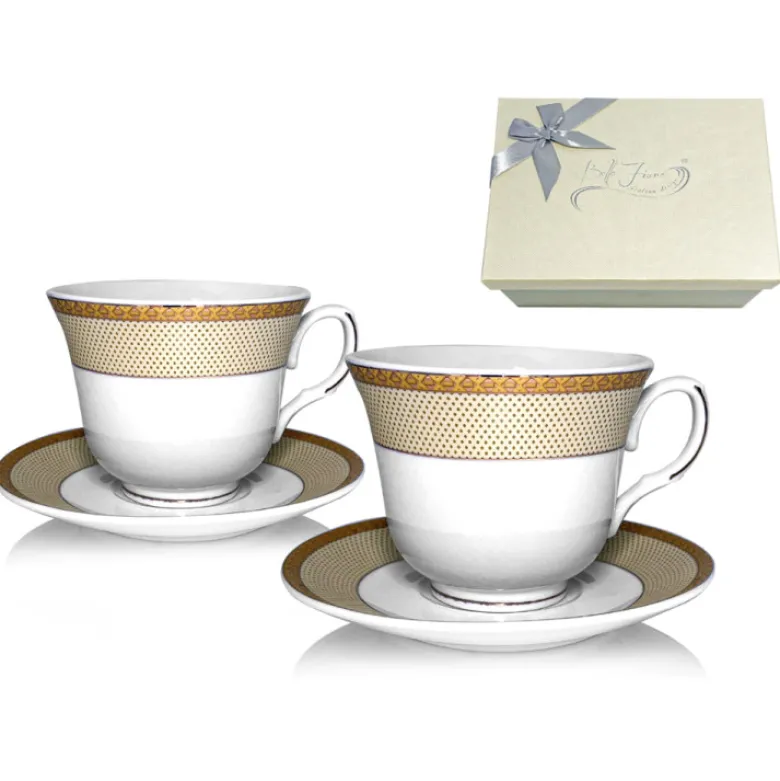 Serwis kawowy na 2 osoby Bella Fiore Francesca TR-1712G porcelana zestaw 2 filiżanek ze spodkami