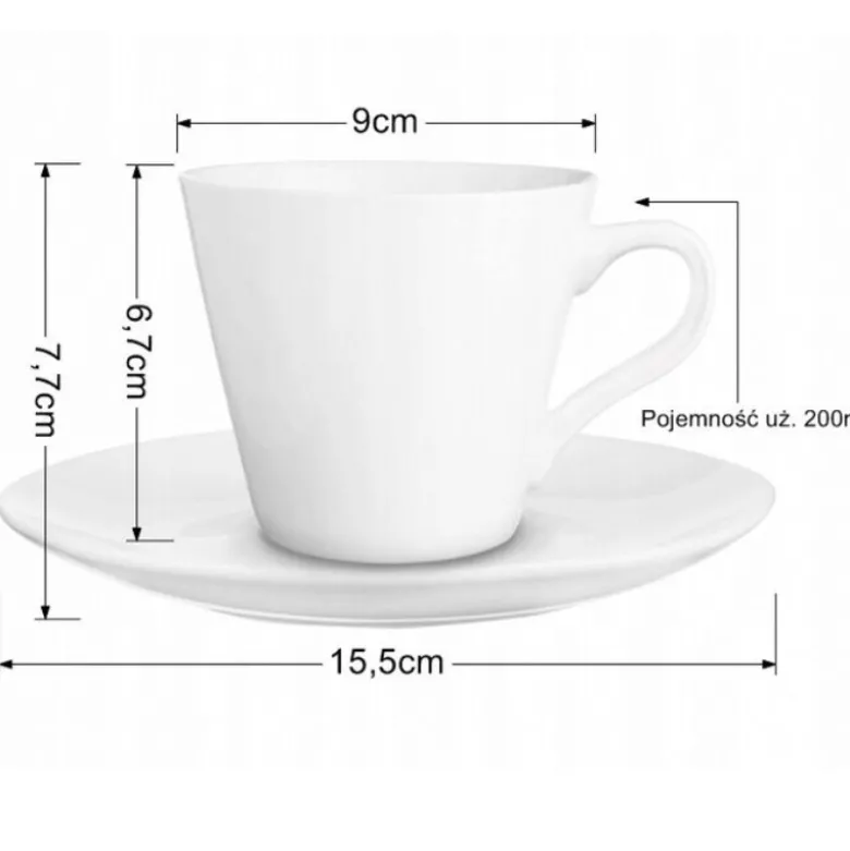 Serwis kawowy porcelana biały na 6 osób Glasmark Maja zestaw 6 filiżanek 230 ml ze spodkami