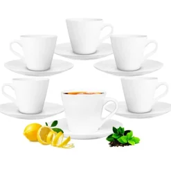 Serwis kawowy porcelana biały na 6 osób Glasmark Maja zestaw 6 filiżanek 230 ml ze spodkami