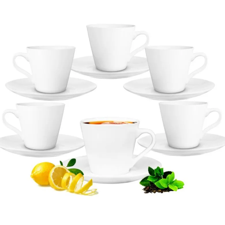 Serwis kawowy porcelana biały na 6 osób Glasmark Maja zestaw 6 filiżanek 230 ml ze spodkami