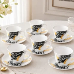 Serwis kawowy porcelanowy filiżanki ze spodkiem do kawy i herbaty 250 ml ELOVEN ODELO OD2971 Delhi