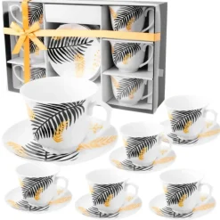 Serwis kawowy porcelanowy filiżanki ze spodkiem do kawy i herbaty 250 ml ELOVEN ODELO OD2971 Delhi
