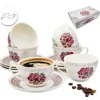 Serwis kawowy z porcelany w kompozycje kwiatowe filiżanki 270 ml ze spodkami do kawy herbaty na 6 osób Tragar