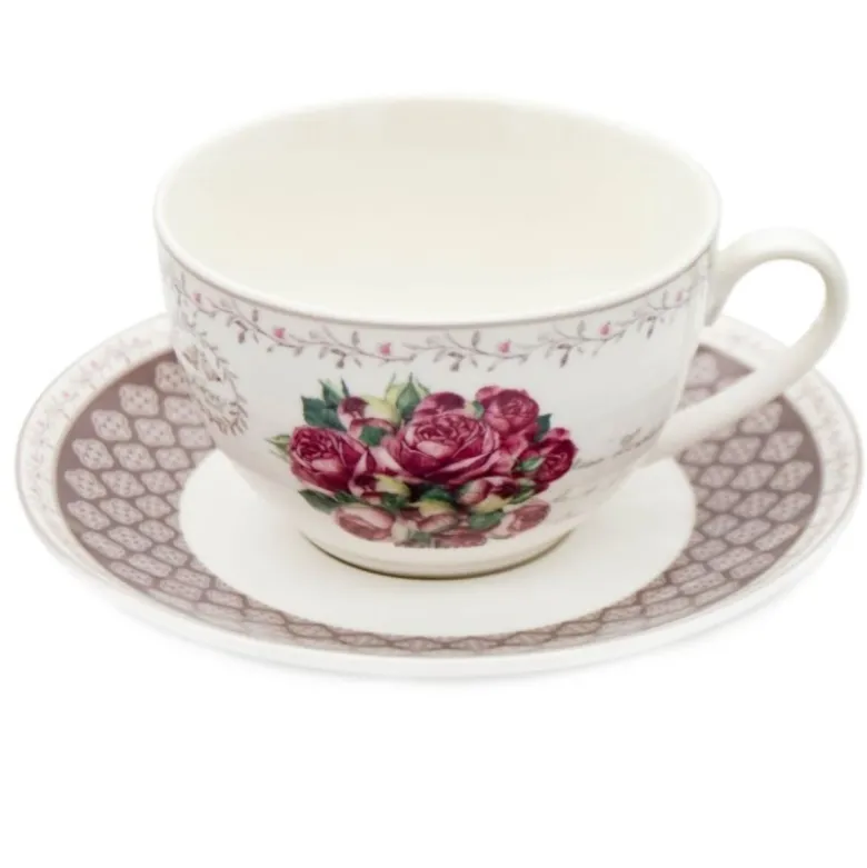 Serwis kawowy z porcelany w kompozycje kwiatowe filiżanki 270 ml ze spodkami do kawy herbaty na 6 osób Tragar