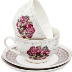 Serwis kawowy z porcelany w kompozycje kwiatowe filiżanki 270 ml ze spodkami do kawy herbaty na 6 osób Tragar
