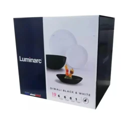 Serwis obiadowy biało czarny Diwali Luminarc 19 elementów talerze dla 6 osób