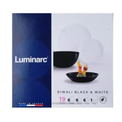 Serwis obiadowy biało czarny Diwali Luminarc 19 elementów talerze dla 6 osób