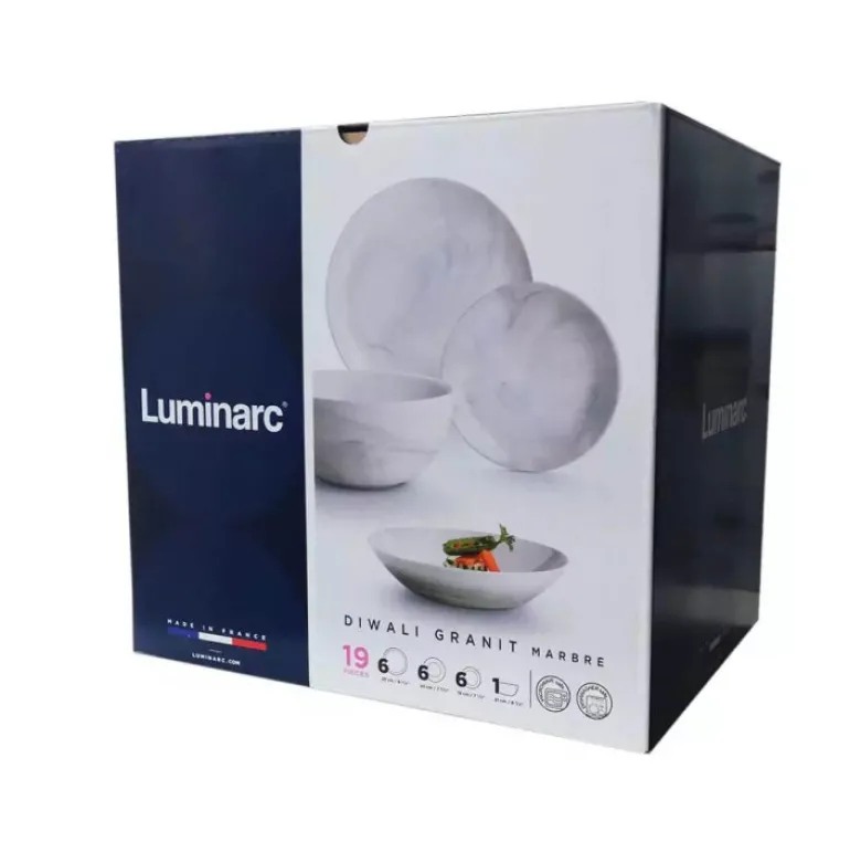 Serwis obiadowy Diwali Luminarc 19 elementów marmur talerze dla 6 osób