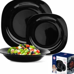 Serwis obiadowy 36 elementów dla 12 osób MG Home Pavia Black zestaw talerzy czarne talerze