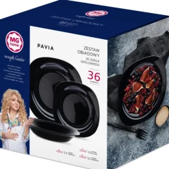 Serwis obiadowy 36 elementów dla 12 osób MG Home Pavia Black zestaw talerzy czarne talerze