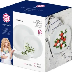 Serwis obiadowy 18 elementów dla 6 osób MG Home Pavia zestaw talerzy białe talerze