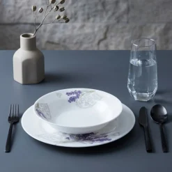 Serwis obiadowy 19 elementów Esmene białe talerze miska dla 6 osób wzór lawenda